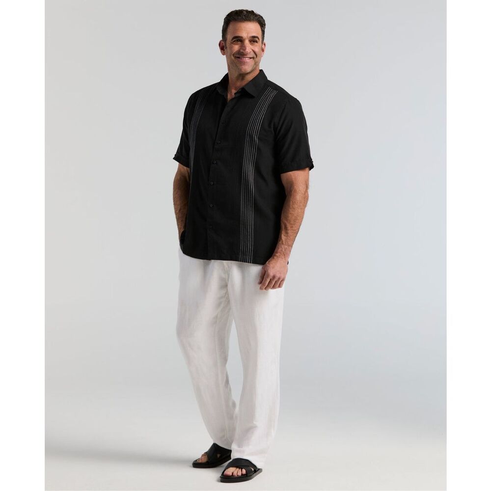 Cubavera Ombre Button Down Embroidered Panel Short Sleeve Shirt Jet Black Small - Picture 5 of 6